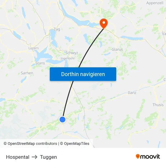 Hospental to Tuggen map