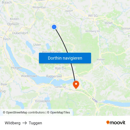 Wildberg to Tuggen map