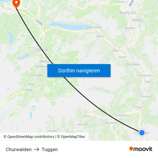 Churwalden to Tuggen map