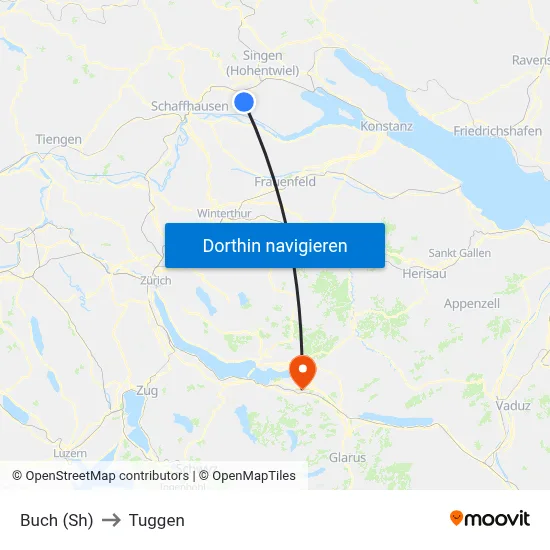 Buch (Sh) to Tuggen map