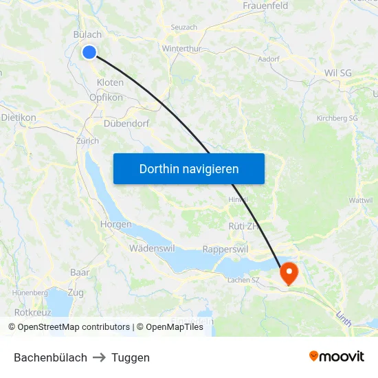 Bachenbülach to Tuggen map