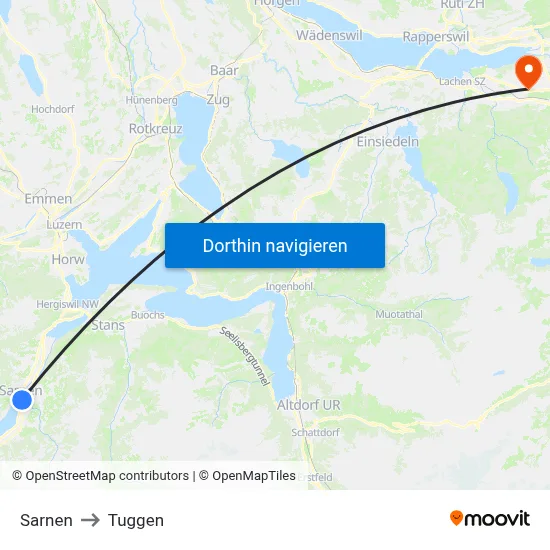 Sarnen to Tuggen map