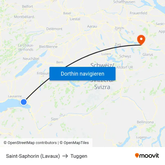 Saint-Saphorin (Lavaux) to Tuggen map