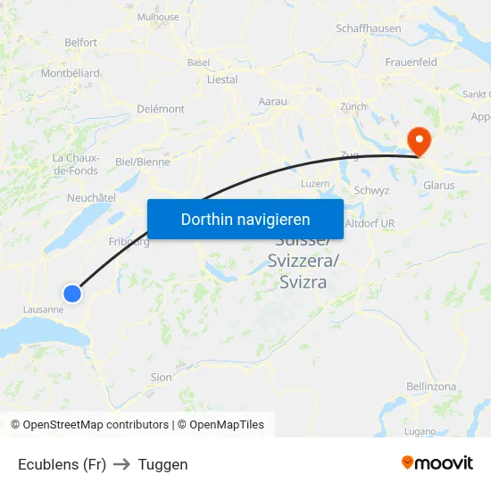 Ecublens (Fr) to Tuggen map