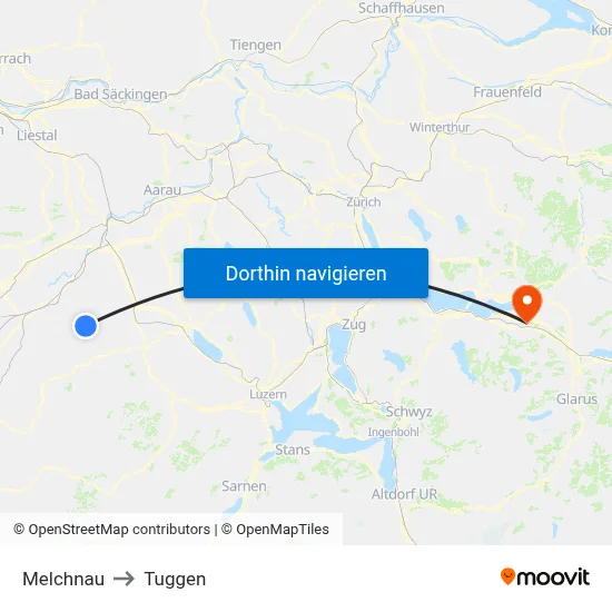 Melchnau to Tuggen map