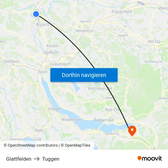 Glattfelden to Tuggen map