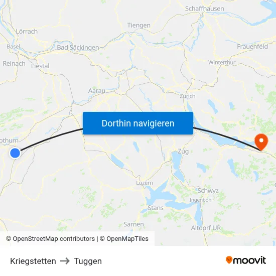 Kriegstetten to Tuggen map