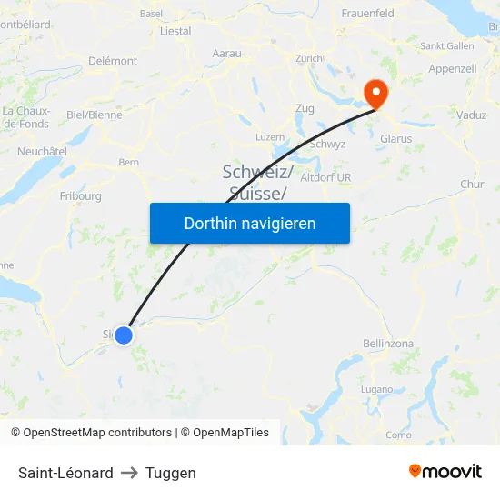 Saint-Léonard to Tuggen map
