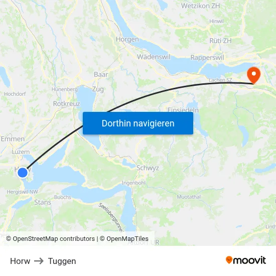 Horw to Tuggen map