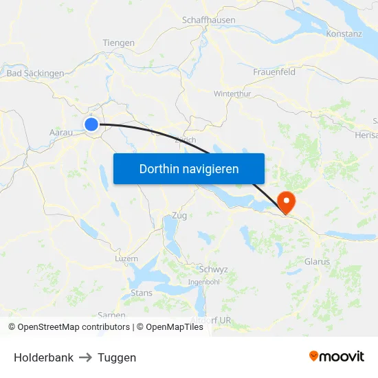 Holderbank to Tuggen map