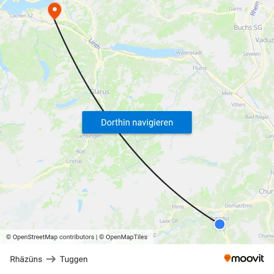 Rhäzüns to Tuggen map