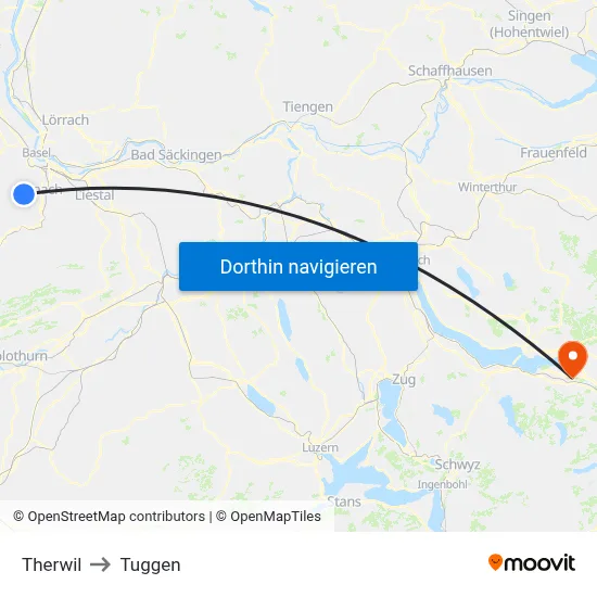 Therwil to Tuggen map
