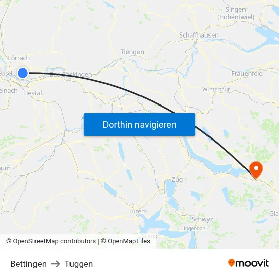 Bettingen to Tuggen map