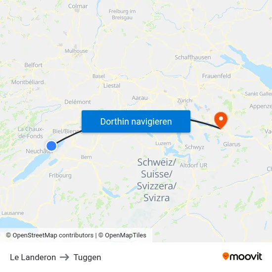 Le Landeron to Tuggen map