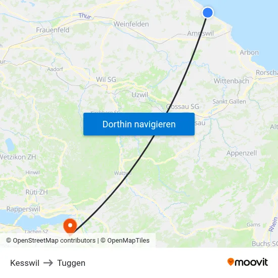 Kesswil to Tuggen map