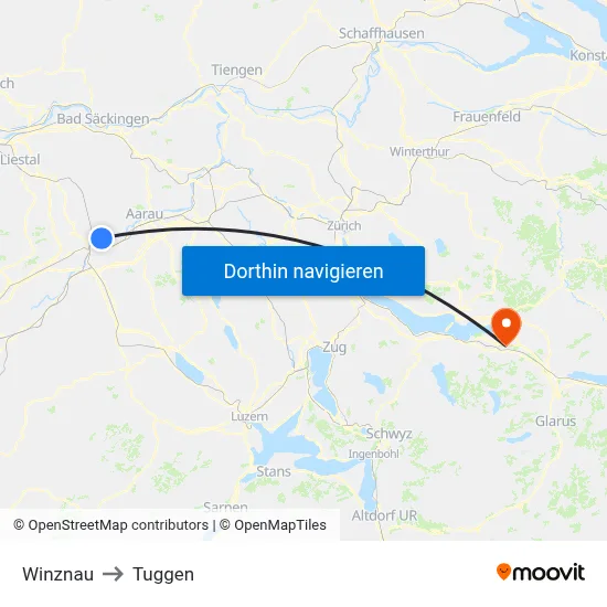 Winznau to Tuggen map
