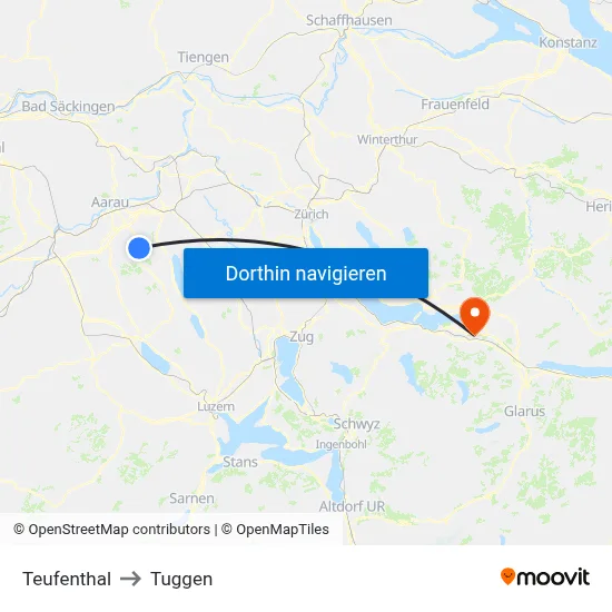 Teufenthal to Tuggen map