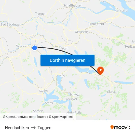 Hendschiken to Tuggen map