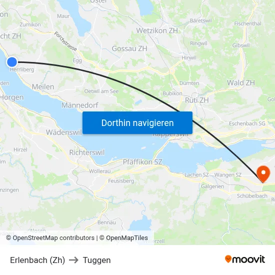 Erlenbach (Zh) to Tuggen map