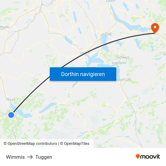 Wimmis to Tuggen map