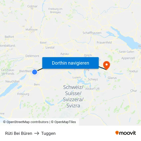 Rüti Bei Büren to Tuggen map
