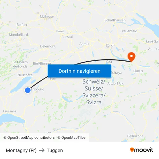 Montagny (Fr) to Tuggen map