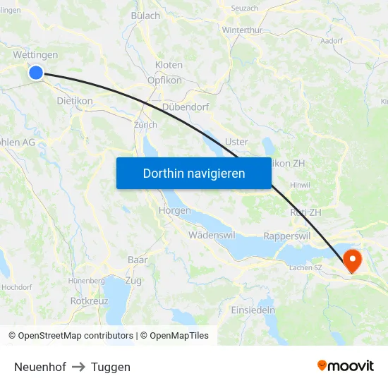 Neuenhof to Tuggen map