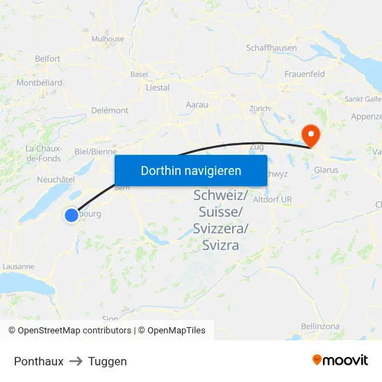 Ponthaux to Tuggen map