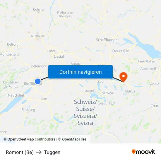 Romont (Be) to Tuggen map