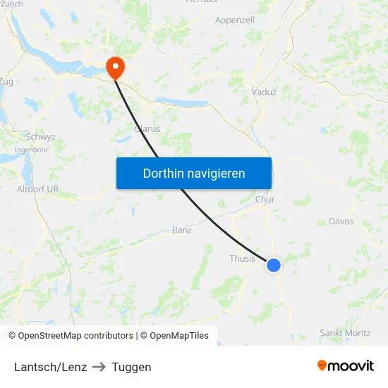 Lantsch/Lenz to Tuggen map