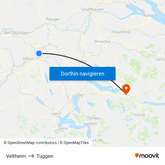 Veltheim to Tuggen map