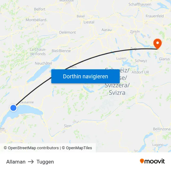 Allaman to Tuggen map