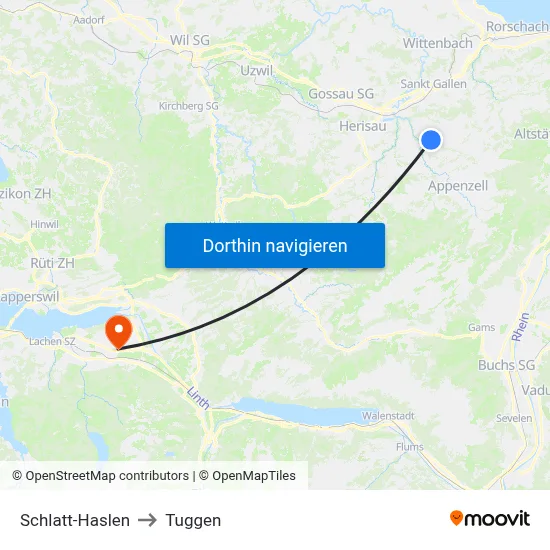 Schlatt-Haslen to Tuggen map