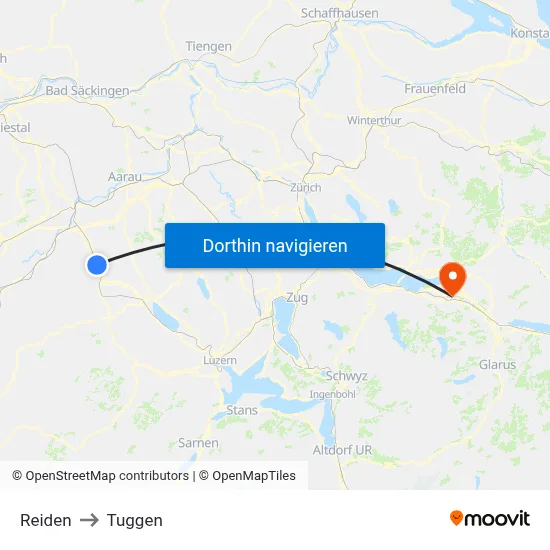 Reiden to Tuggen map