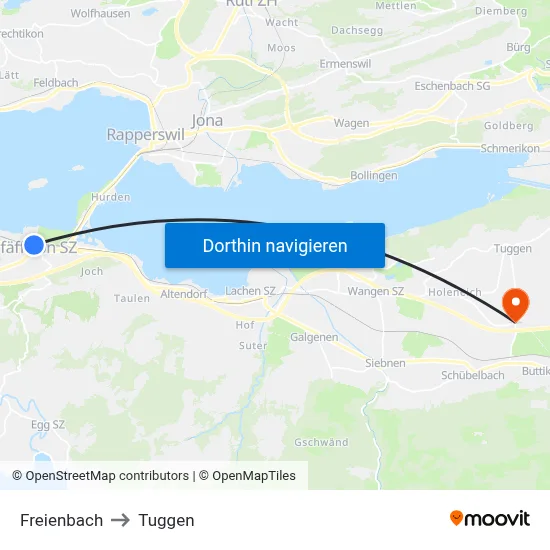 Freienbach to Tuggen map