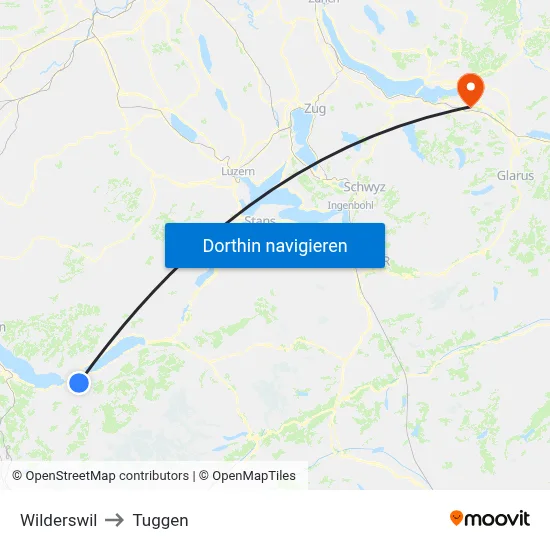 Wilderswil to Tuggen map