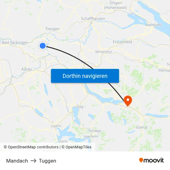Mandach to Tuggen map