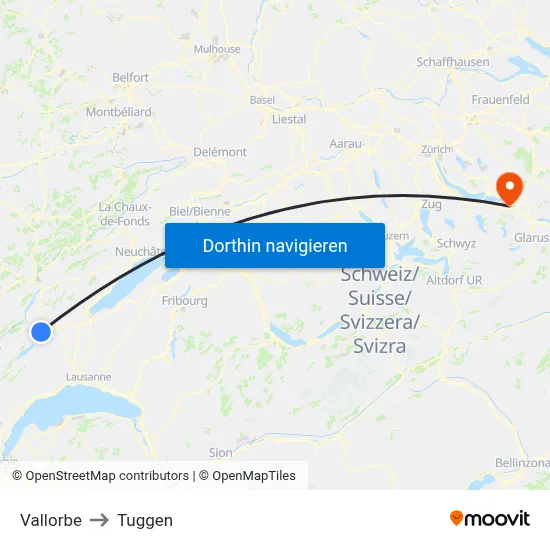 Vallorbe to Tuggen map