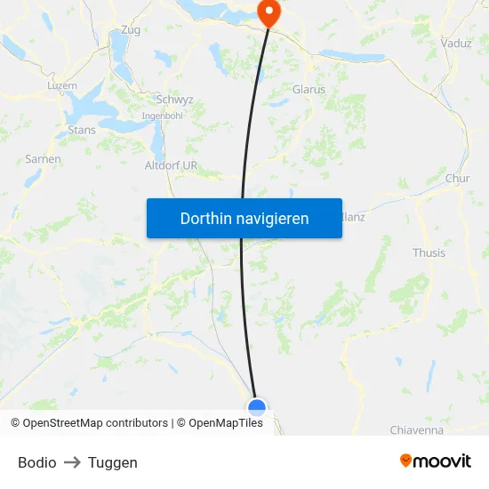 Bodio to Tuggen map