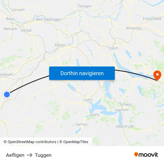 Aefligen to Tuggen map