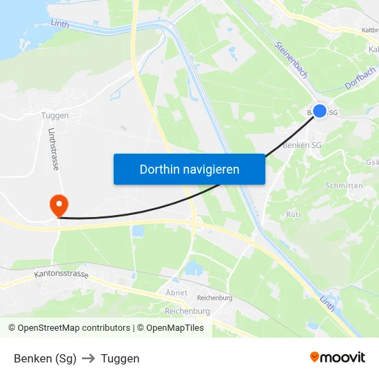 Benken (Sg) to Tuggen map