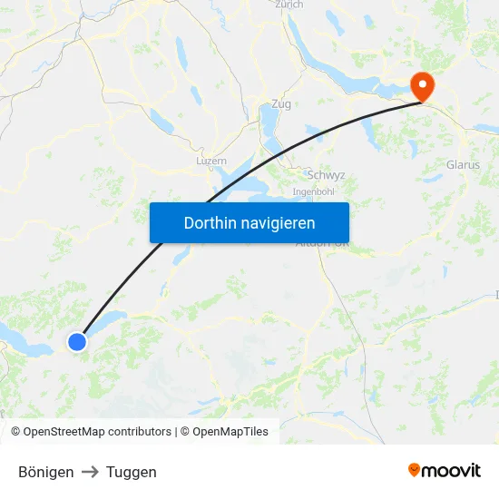 Bönigen to Tuggen map