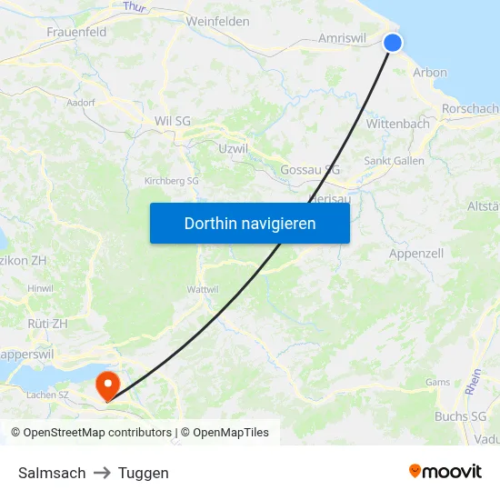 Salmsach to Tuggen map