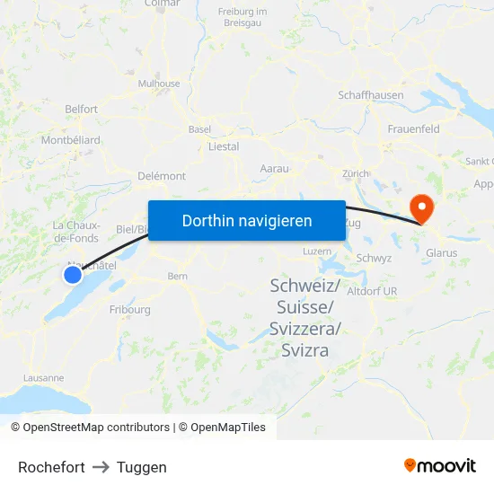 Rochefort to Tuggen map