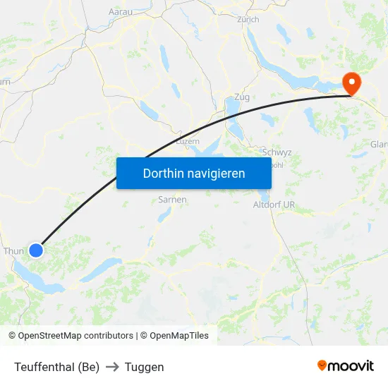 Teuffenthal (Be) to Tuggen map