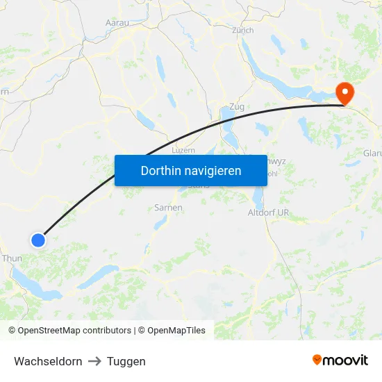Wachseldorn to Tuggen map