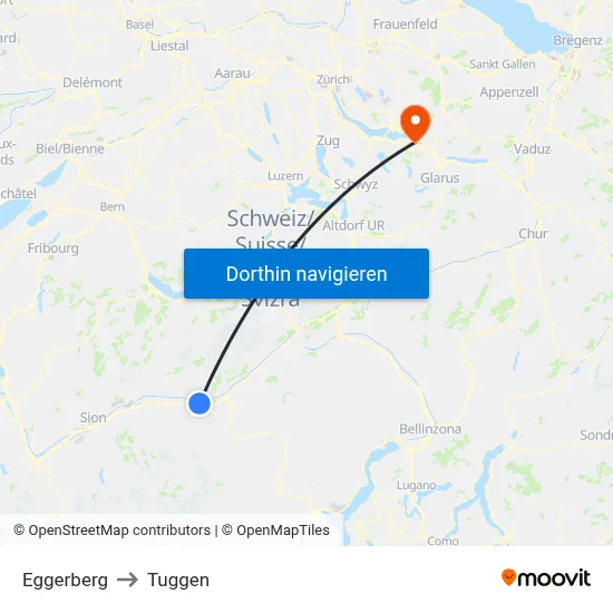 Eggerberg to Tuggen map