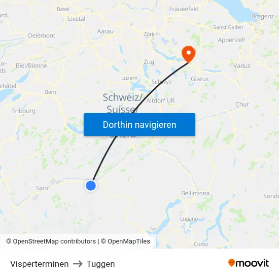 Visperterminen to Tuggen map