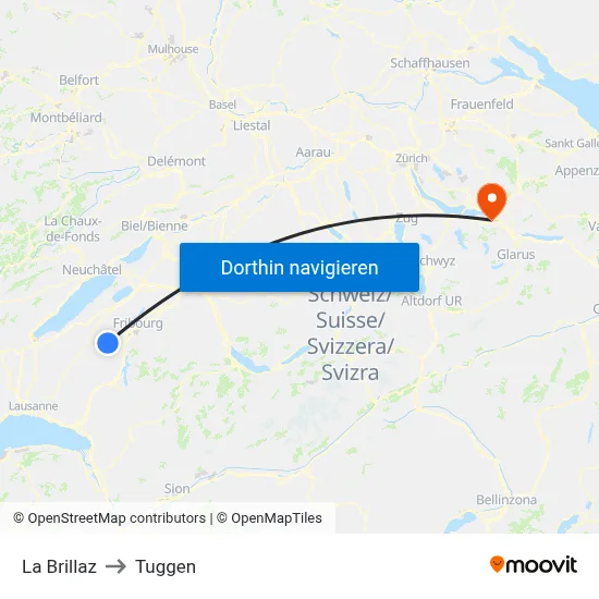 La Brillaz to Tuggen map