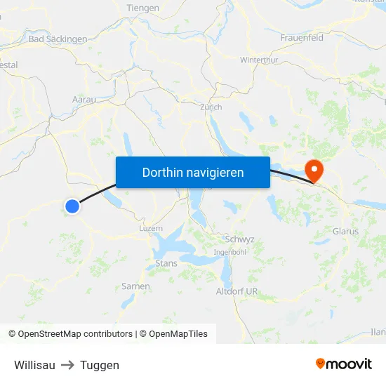 Willisau to Tuggen map